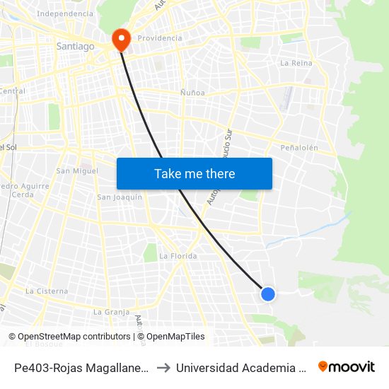 Pe403-Rojas Magallanes / Esq. Psje. Jardín Alto to Universidad Academia De Humanismo Cristiano map
