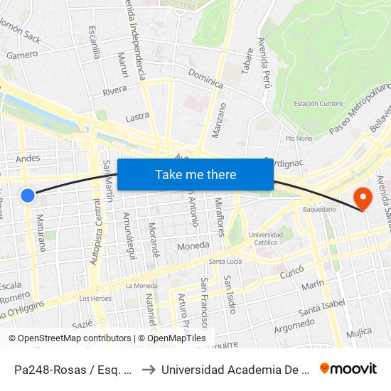 Pa248-Rosas / Esq. Ricardo Cumming to Universidad Academia De Humanismo Cristiano map