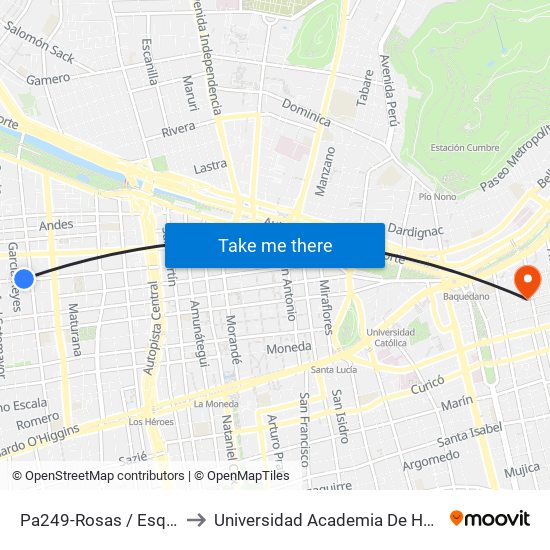 Pa249-Rosas / Esq. García Reyes to Universidad Academia De Humanismo Cristiano map