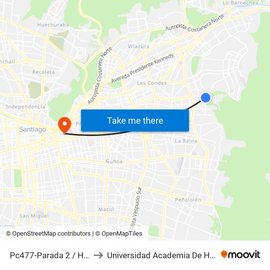 Pc477-Parada 2 / Hospital Dipreca to Universidad Academia De Humanismo Cristiano map
