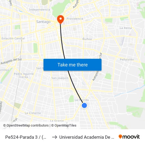 Pe524-Parada 3 / (M) Vicente Valdés to Universidad Academia De Humanismo Cristiano map