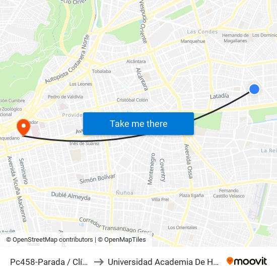 Pc458-Parada / Clínica Cordillera to Universidad Academia De Humanismo Cristiano map