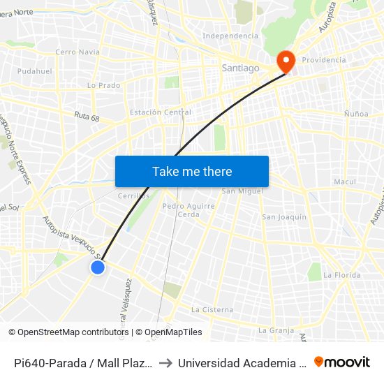 Pi640-Parada / Mall Plaza Oeste - Camino Lonquén to Universidad Academia De Humanismo Cristiano map