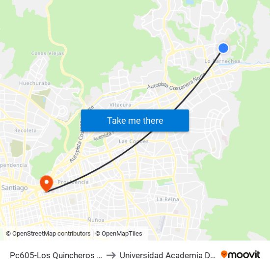 Pc605-Los Quincheros / Esq. Nido De Águilas to Universidad Academia De Humanismo Cristiano map