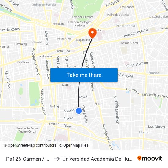 Pa126-Carmen / Esq. Franklin to Universidad Academia De Humanismo Cristiano map