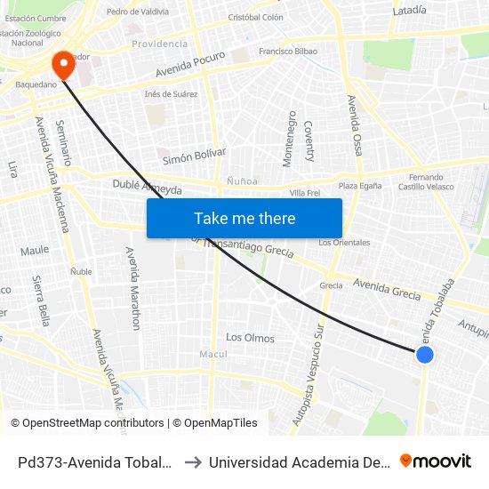 Pd373-Avenida Tobalaba / Esq. Las Viñas to Universidad Academia De Humanismo Cristiano map