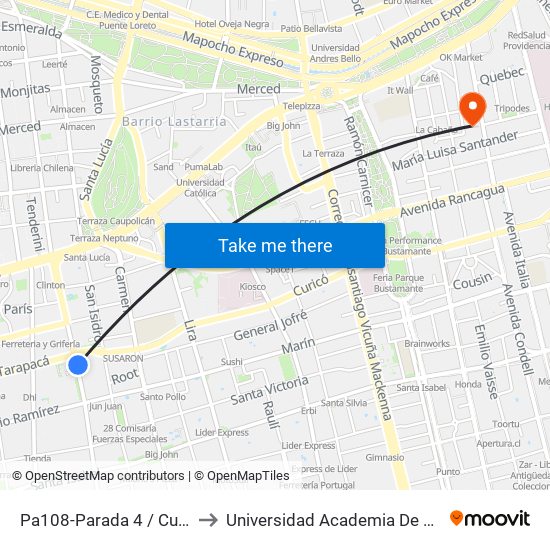 Pa108-Parada 4 / Curicó - Santa Rosa to Universidad Academia De Humanismo Cristiano map