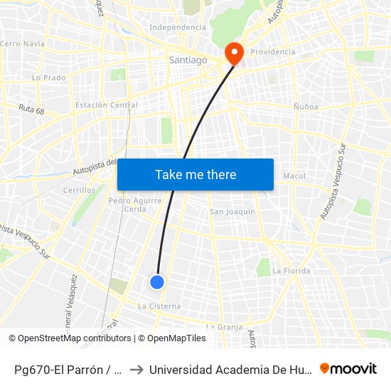 Pg670-El Parrón / Esq. Ciencias to Universidad Academia De Humanismo Cristiano map