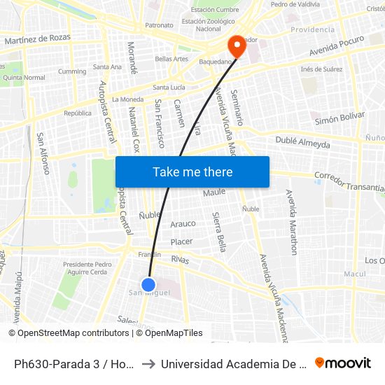 Ph630-Parada 3 / Hospital Barros Luco to Universidad Academia De Humanismo Cristiano map