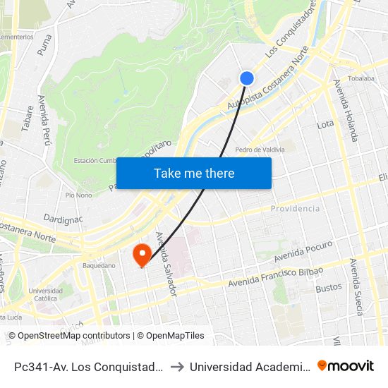 Pc341-Av. Los Conquistadores / Esq. Av. Pedro De Valdivia to Universidad Academia De Humanismo Cristiano map