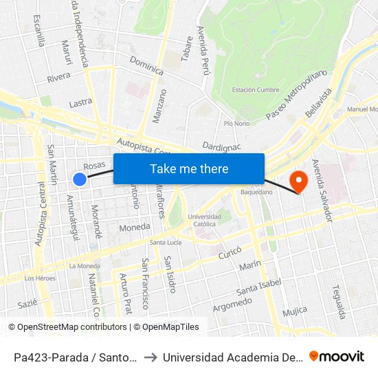 Pa423-Parada / Santo Domingo - Teatinos to Universidad Academia De Humanismo Cristiano map