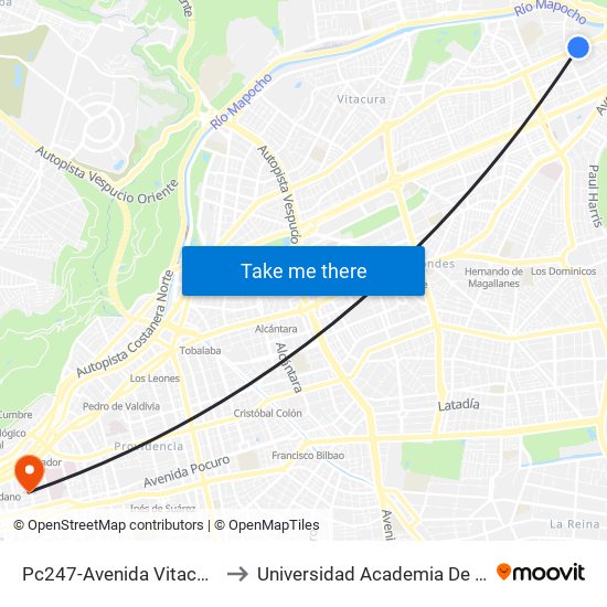 Pc247-Avenida Vitacura / Esq. La Aurora to Universidad Academia De Humanismo Cristiano map