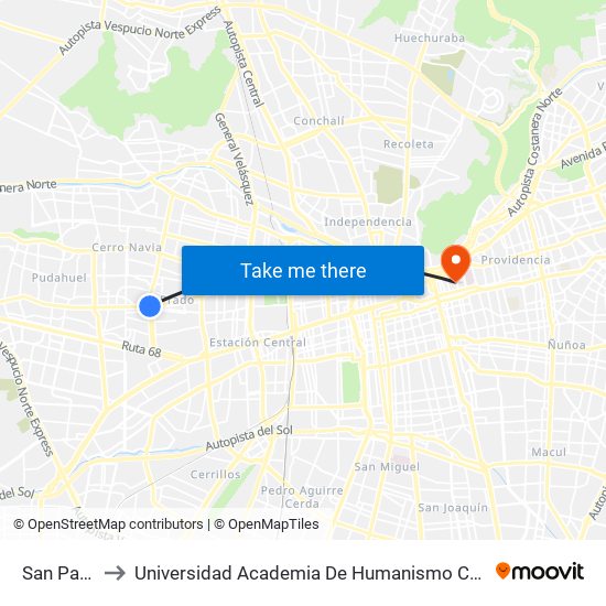 San Pablo to Universidad Academia De Humanismo Cristiano map