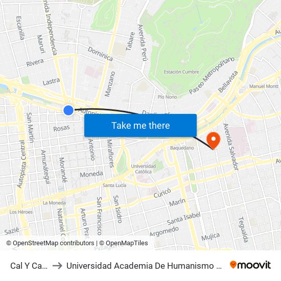 Cal Y Canto to Universidad Academia De Humanismo Cristiano map