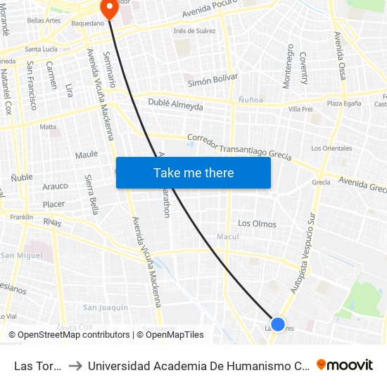 Las Torres to Universidad Academia De Humanismo Cristiano map