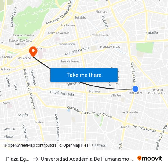 Plaza Egaña to Universidad Academia De Humanismo Cristiano map