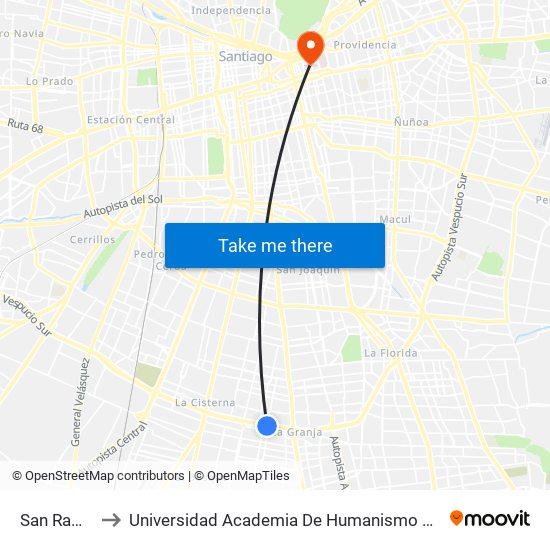 San Ramón to Universidad Academia De Humanismo Cristiano map