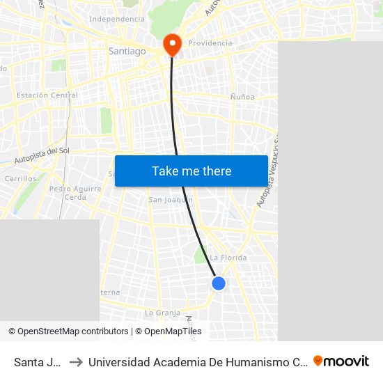 Santa Julia to Universidad Academia De Humanismo Cristiano map