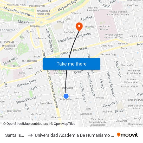 Santa Isabel to Universidad Academia De Humanismo Cristiano map