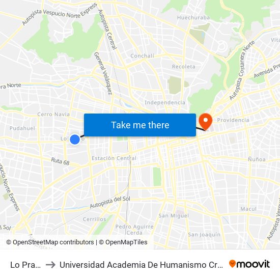 Lo Prado to Universidad Academia De Humanismo Cristiano map
