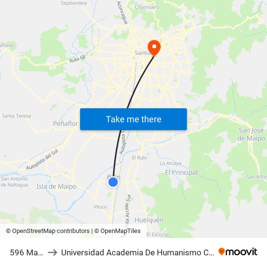 596 Maipú to Universidad Academia De Humanismo Cristiano map