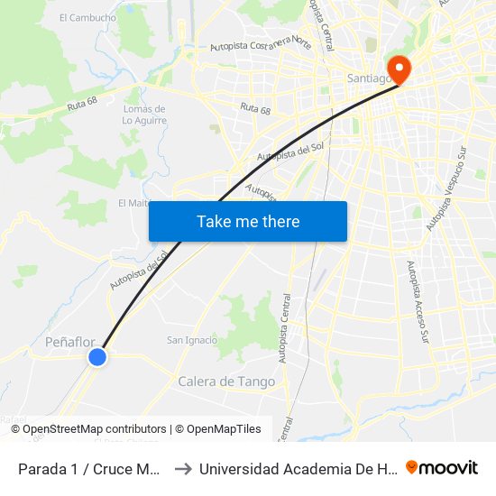 Parada 1 / Cruce Malloco-Talagante to Universidad Academia De Humanismo Cristiano map