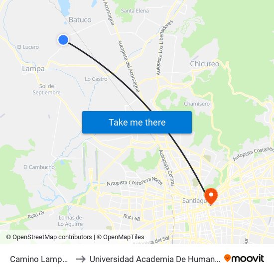 Camino Lampa Batuco to Universidad Academia De Humanismo Cristiano map