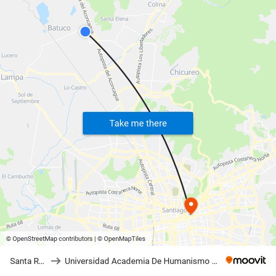 Santa Rosa to Universidad Academia De Humanismo Cristiano map