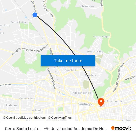 Cerro Santa Lucía, 9801-9843 to Universidad Academia De Humanismo Cristiano map