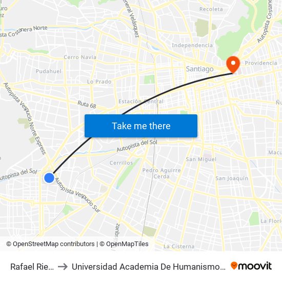 Rafael Riesco to Universidad Academia De Humanismo Cristiano map