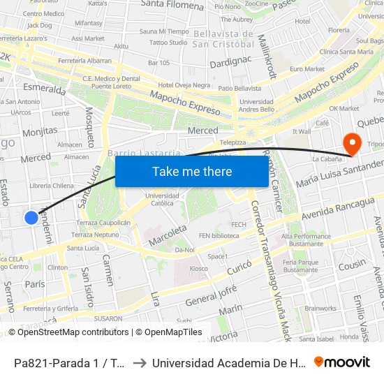 Pa821-Parada 1 / Teatro Municipal to Universidad Academia De Humanismo Cristiano map