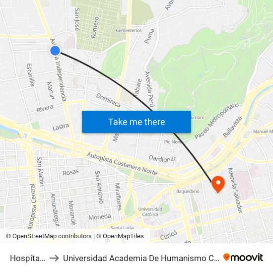 Hospitales to Universidad Academia De Humanismo Cristiano map