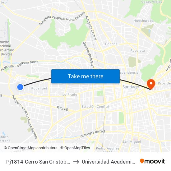 Pj1814-Cerro San Cristóbal / Esq. Av. J. Guzmán Riesco to Universidad Academia De Humanismo Cristiano map