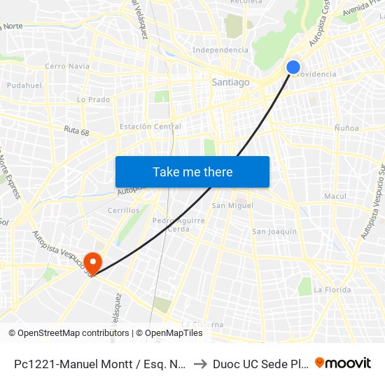 Pc1221-Manuel Montt / Esq. Nueva Providencia to Duoc UC Sede Plaza Oeste map