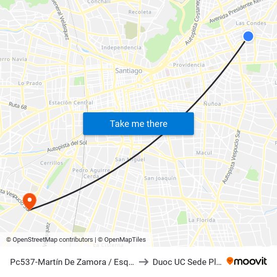 Pc537-Martín De Zamora / Esq. Domingo Bondi to Duoc UC Sede Plaza Oeste map