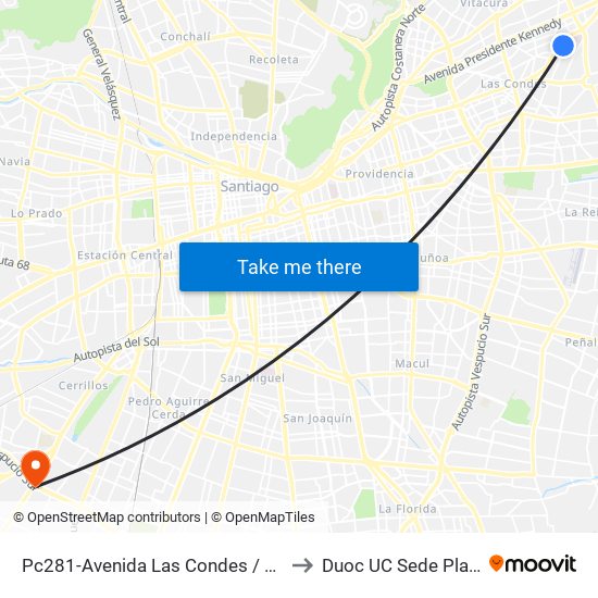 Pc281-Avenida Las Condes / Esq. Bocaccio to Duoc UC Sede Plaza Oeste map