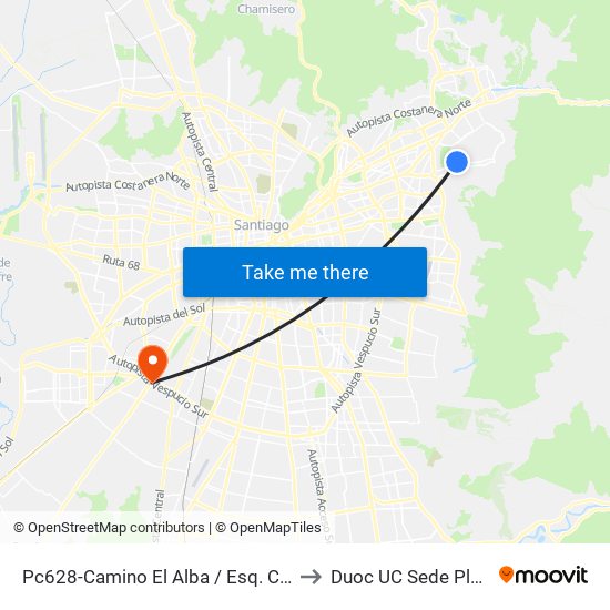 Pc628-Camino El Alba / Esq. Camino Mirasol to Duoc UC Sede Plaza Oeste map