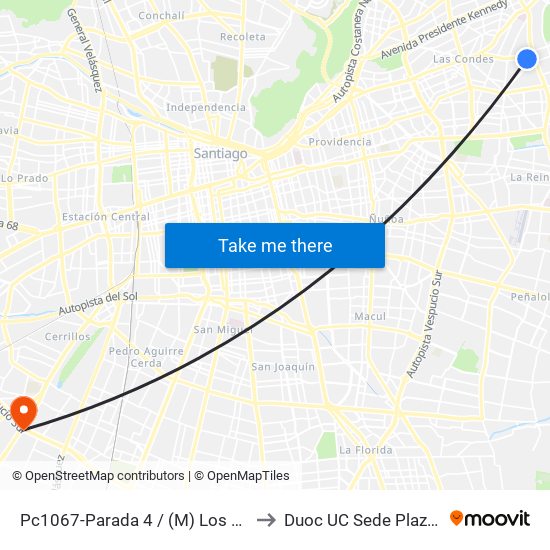 Pc1067-Parada 4 / (M) Los Dominicos to Duoc UC Sede Plaza Oeste map