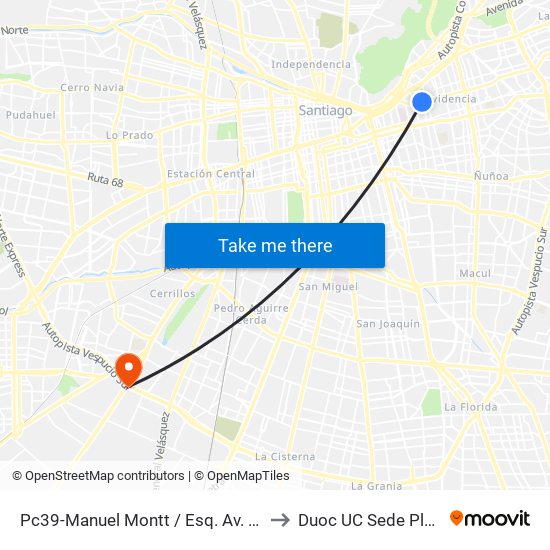 Pc39-Manuel Montt / Esq. Av. Eliodoro Yáñez to Duoc UC Sede Plaza Oeste map