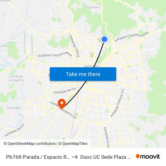 Pb768-Parada / Espacio Riesco to Duoc UC Sede Plaza Oeste map