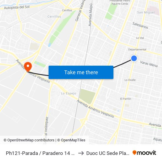 Ph121-Parada / Paradero 14 Gran Avenida to Duoc UC Sede Plaza Oeste map