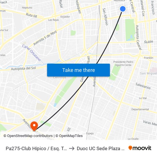 Pa275-Club Hípico / Esq. Toesca to Duoc UC Sede Plaza Oeste map