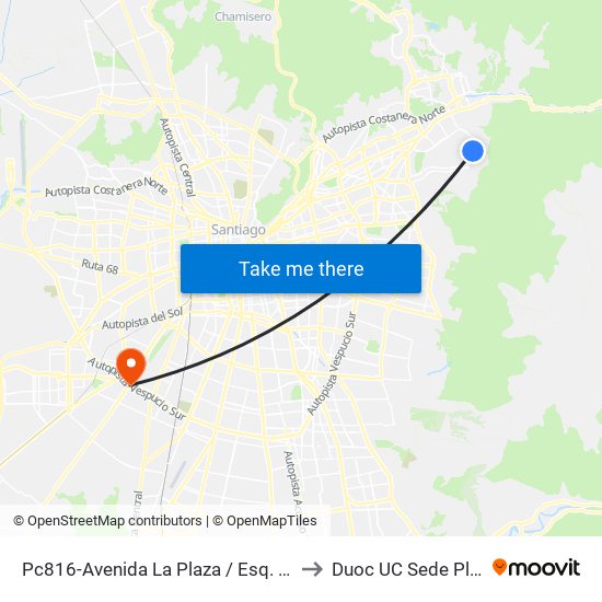 Pc816-Avenida La Plaza / Esq. Rep. De Hondura to Duoc UC Sede Plaza Oeste map