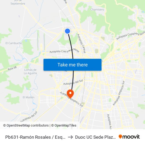 Pb631-Ramón Rosales / Esq. Canutillar to Duoc UC Sede Plaza Oeste map