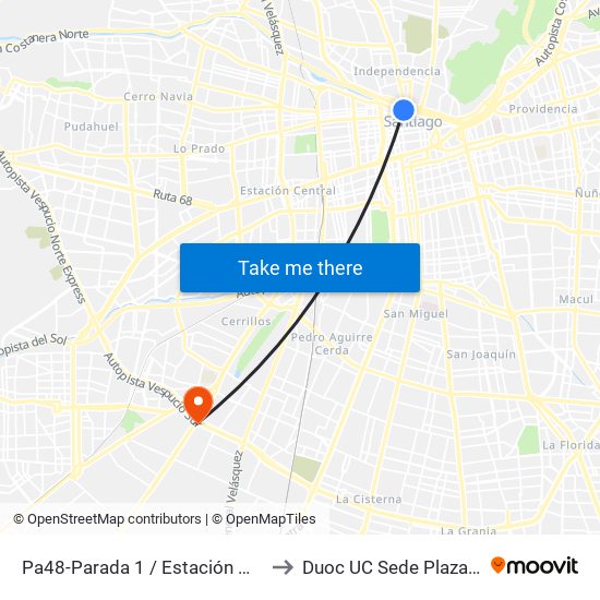 Pa48-Parada 1 / Estación Mapocho to Duoc UC Sede Plaza Oeste map