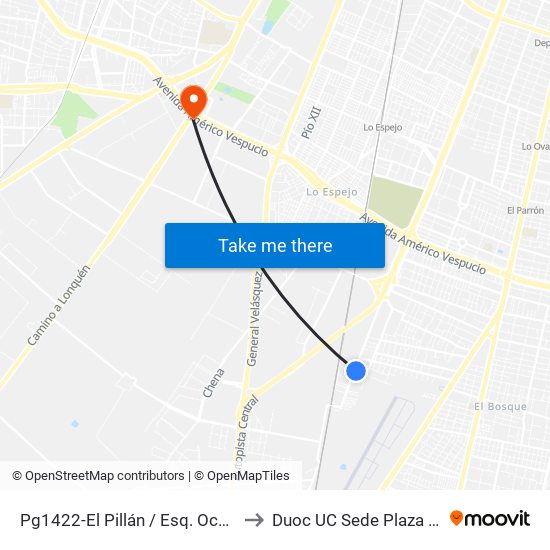 Pg1422-El Pillán / Esq. Ochagavía to Duoc UC Sede Plaza Oeste map