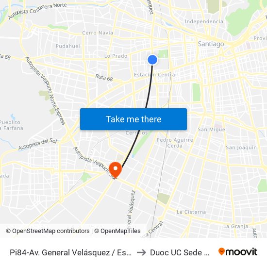 Pi84-Av. General Velásquez / Esq. Avenida Portales to Duoc UC Sede Plaza Oeste map