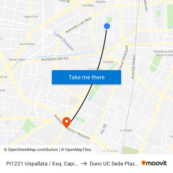 Pi1221-Uspallata / Esq. Capitán Gálvez to Duoc UC Sede Plaza Oeste map