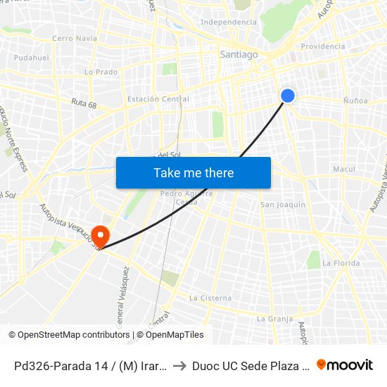 Pd326-Parada 14 / (M) Irarrázaval to Duoc UC Sede Plaza Oeste map