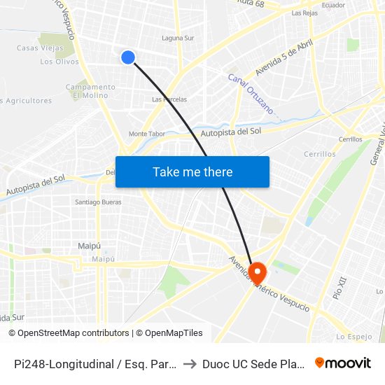 Pi248-Longitudinal / Esq. Parque Arauco to Duoc UC Sede Plaza Oeste map